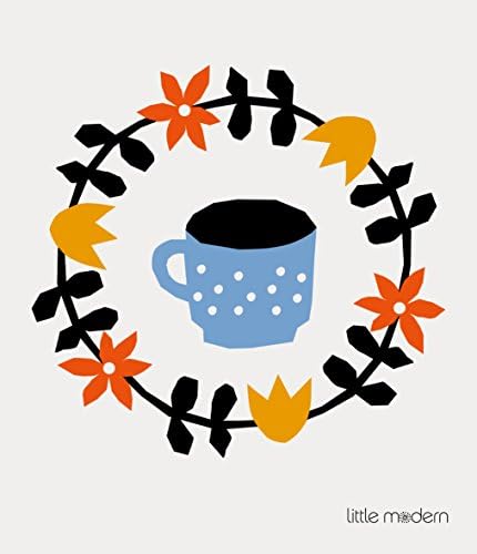 Swedish Dishcloth Eco-friendly Blue Cup in circle of Red, Yellow Flowers