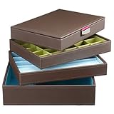 IMAGE OF Stackers Jewelry Box Storage System - Brown with Bright Color Soft Lined Interior - 4 Tray Set By LC Designs of London