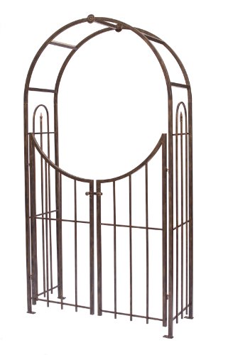 Panacea Products Arched Top Garden Arbor with Gate, Brushed Bronze