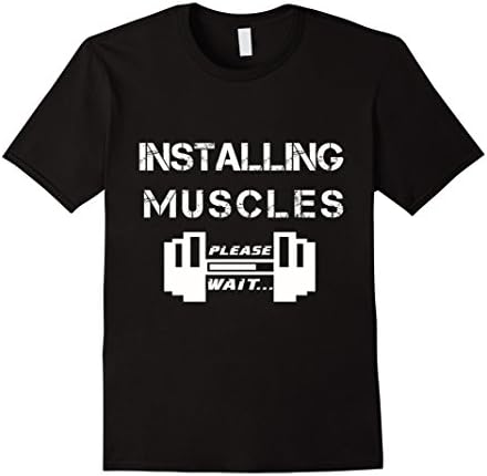Gym T-Shirts for Men : Installing Muscles Please Wait - Male Medium - Black