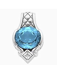 14K White Gold Oval Cut Swiss Blue Topaz and Diamond Pendant -- LIFETIME WARRANTY
