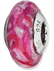 Sterling Silver s Hot Pink & Glitter Overlay Glass Bead by Reflection Beads, Best Quality Free Gift Box Satisfaction Guaranteed