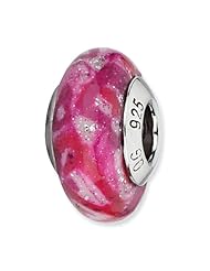 Sterling Silver Reflections Hot Pink & Glitter Overlay Glass Bead