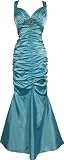 Ruched Mermaid Satin Prom Dress Bridesmaid Gown Beaded Accent Junior Plus Size, XS, Turquoise