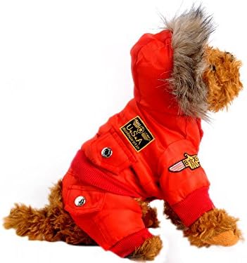 Waterproof Red Uniform Customes Pet Dog Cat Down Coat Winter Warm Padded Overcoat Hoodies Clothes Large