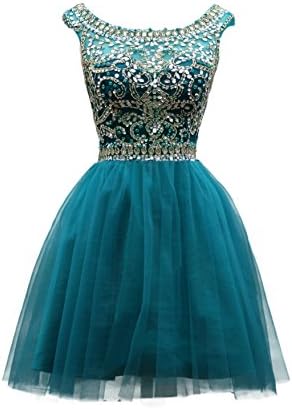 ZAHY Women's Beaded Tulle Scoop Neckline A Line Mini Party Dresses Black 2