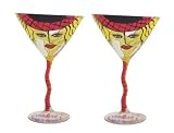 ArtisanStreet's Set of 2 Hand Painted Martini Glasses in Red Hat Design. Made to Order, Signed