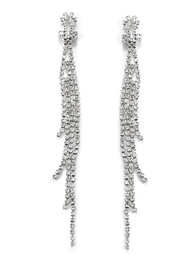 Topwholesalejewel áSilver Crystal Rhinestone 4 Strands Long Drop Dangle Earrings