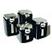 Oggi Ceramic Square Canister Set with Stainless Steel Spoon and Lid, Black, 4-Piece