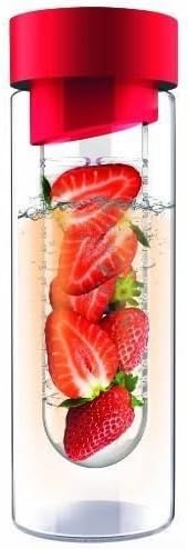 Adnart Flavour It Glass Water Bottle with Fruit Infuser, Red, 20-ounce New