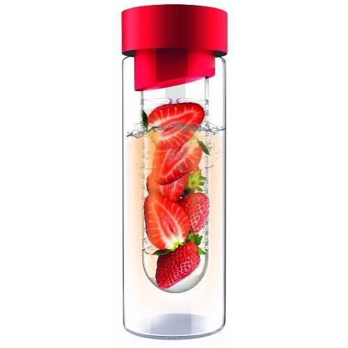 Adnart Flavour It Glass Water Bottle with Fruit Infuser, Red, 20-ounce New