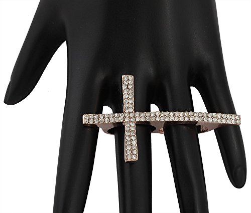 2 Pieces of Rose Goldtone Iced Out Cross Double Finger Ring