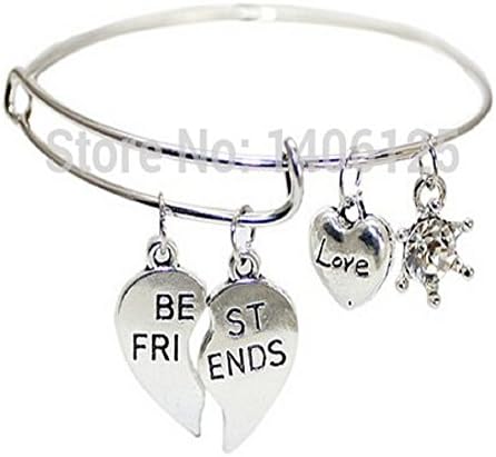 Crystal Alloy +Love Heart Pendant Simple Wiring Bangle Vintage Expandable Cuff Woman/man Bangle