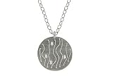 18K White Gold Matte Etched Medallion Pendant, Enhanced with Bezel Set Diamonds, Sliding on a 16'' Open-link Chain Necklace. ( 0.06 c.t.t.w, GH-Color, SI-Clarity).