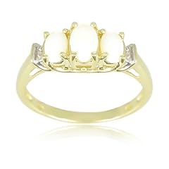 10k Yellow Gold October Birthstone 3-Stone Opal Diamond-Accent Ring Beautiful Ring Very Pleased!