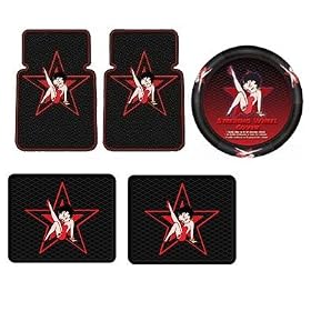 5PC Betty Boop Star Front Rear Floor Mats Steering Wheel Cover Car Suv Truck