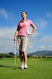 Wallmonkeys Peel and Stick Wall Decals - Young Woman Holding Golf Club on Green - 18