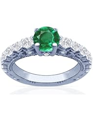 Platinum Round Cut Emerald Ring With Sidestones