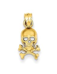 14K Yellow Gold Skull and Cross Bones Pendant