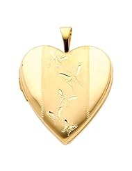 14K Yellow Gold Butterfly Engraved Heart Locket Pendant (0.8" Inches or 20mm)