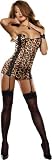 Sexy Strapless Satin Leopard Corset Dress Set