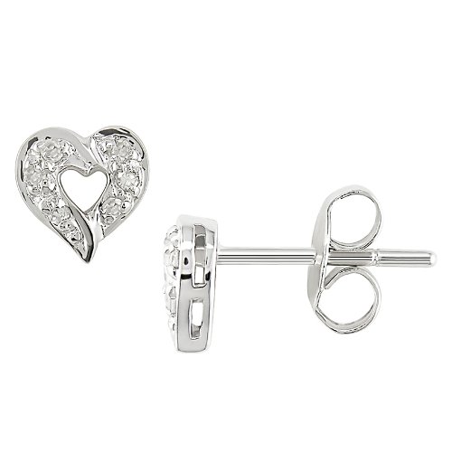 14K White Gold .06ctw Diamond Heart Shaped Stud Earrings