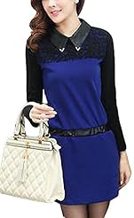 Sexy Above the Knee Fitted Lace Cotton Long Sleeves  Shirt Party Dress/Mini Dress 