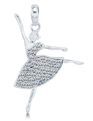Solid 14K White Gold Dancing Ballerina Dancer Highest Quality Round Shape Brilliant Cut CZ Cubic Zirconia Ladies Pendant Charm (Height = 1" , Width = 3/4")