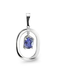 CleverEve Designer Series Elegant Oval Sterling Silver Pendant w/ 8mm Oval Genuine Iolite Center Stone