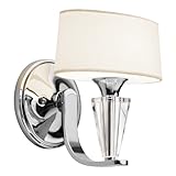 IMAGE OF Kichler Lighting 42028CH Crystal Persuasion 1-Light Wall Sconce, Chrome and White Linen Fabric Shades with Satin-Etched Glass Diffusers