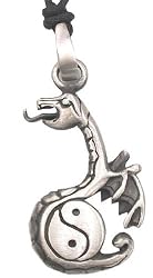 Yin Yang Winged Dragon Pewter Pendant Necklace