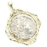 14K Gold Ancient Silver Tetradrachm Caesar Supremacy Coin Pendant