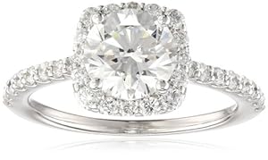 GIA Certified Cushion Halo Side Stones 1 1/2cttw Center - 2cttw 14k Rhodium Plated White Gold Engagement Ring, Size 6