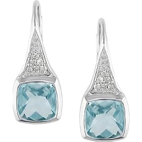 Sterling Silver Blue Topaz and Diamond Earrings by Amour