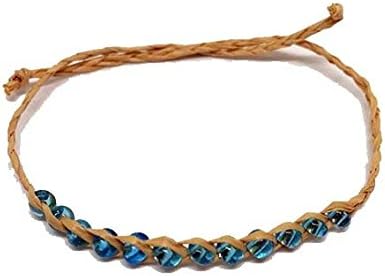 Yahony Lafite Grass Wishing Rope With 12 Blue Kinship Shining beads Hand-woven Bracelet 5PCS