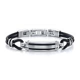 Distinctive Style: Stainless Steel ID-style and Rubber Cord Bracelet for Men