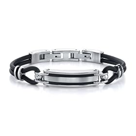 Distinctive Style: Stainless Steel ID-style and Rubber Cord Bracelet for Men