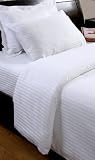 Homescapes - 330 Thread Count - ( Non - Twisted Yarn ) Ultrasoft - White ( With Satin Stripe ) Fitted Sheet - Double - 100% Egyptian Cotton Percale - Anti Dust Mite