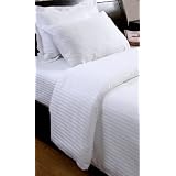 330 Thread Count - ( Non - Twisted Yarn ) Ultrasoft - White ( With Satin Stripe ) Duvet Cover and Pillowcase Set - 100% Egyptian Cotton Percale - Anti Dust Mite