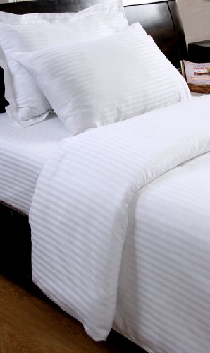 Homescapes - 330 Thread Count - ( Non - Twisted Yarn ) Ultrasoft - White ( With Satin Stripe ) Fitted Sheet - Double - 100% Egyptian Cotton Percale - Anti Dust Mite