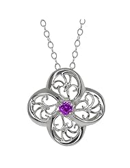 Round Purple Genuine Amethyst Sterling Silver Pendant with 18" Silver Chain