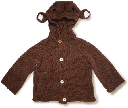 Toto Knits Monkey Hooded Cardigan Brown 12 Months