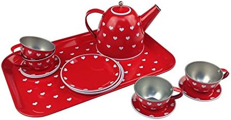 Vintage Tin Tea Set: Red Floral