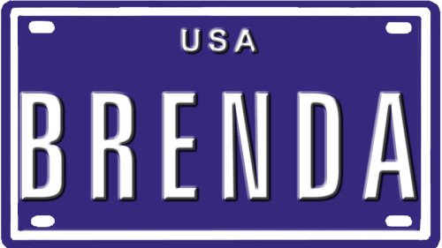 U.S. Metal Mini Brenda highlighted name tags for bicycles, tricycles, carts, doors, children, golf carts, strollers, pedal cars. About 400 names are available. Type "plate in the U.S." in the search. Your name appears.