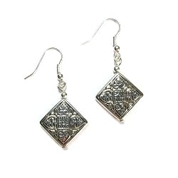 Tibetan Buddhist Prayer Wheel Diamond Shaped Dangle Earrings