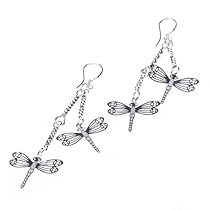 BestDealUSA Stylish 925 Silver Hook Long Chain Dangle Earrings Double Dragonfly One Pair