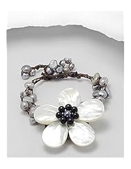 Grey (Dyed) Flower Cotton Waxed Thread Mother of Pear Bracelet