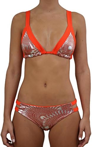 Anana Swimwear Women's Reversible SOL Bikini Set (Medium, Orange &amp; Silver)