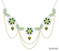 Handmade in USA Flower Necklace by Lucia Costin Made of .925 Sterling Silver with 24K Yellow Gold Plated over .925 Sterling Silver Garnished with Light Green, Dark Green Swarovski Crystals, Leaf Ornaments, Flower and Fancy Charms