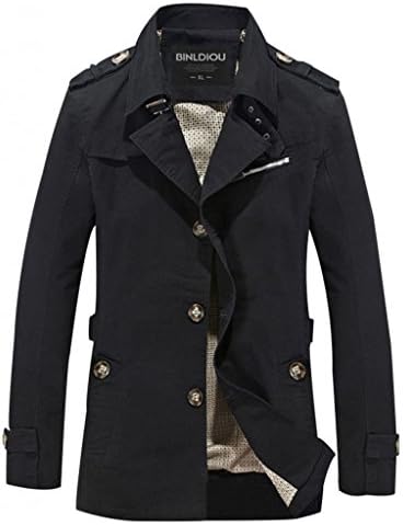 WantDo Men's Casual Jacket Light Trench Coat Black US Medium